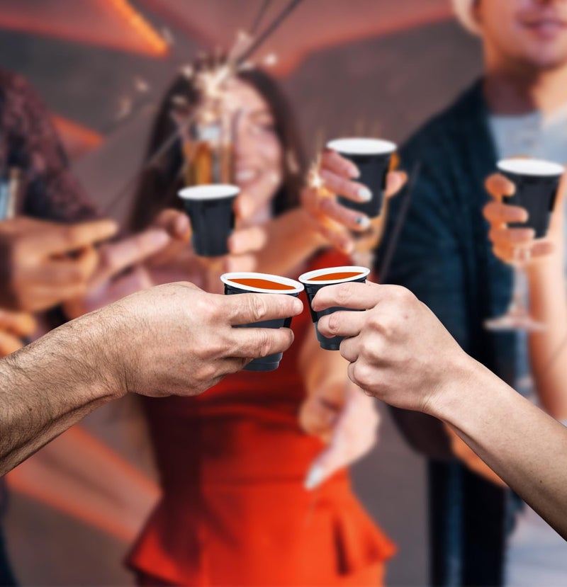 MUNILAIL 100 Pack 2 Oz Plastic Shot Cups Disposable Shot Glasses Black Shot Cups for Party Wedding Wine Beer Shooting Games Mini Shot Cups - Image 4